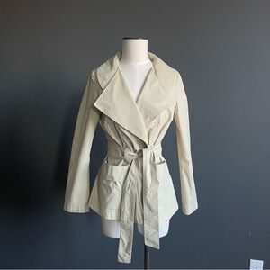 Donassy Cotton Wrap Jacket Trench Style Tie Waist Minimalist Coat